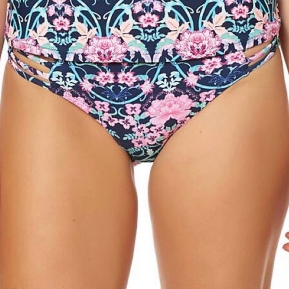 Jessica Simpson Floral Bikini Bottoms with Strappy Side Cut-Outs - Picture 4 of 7